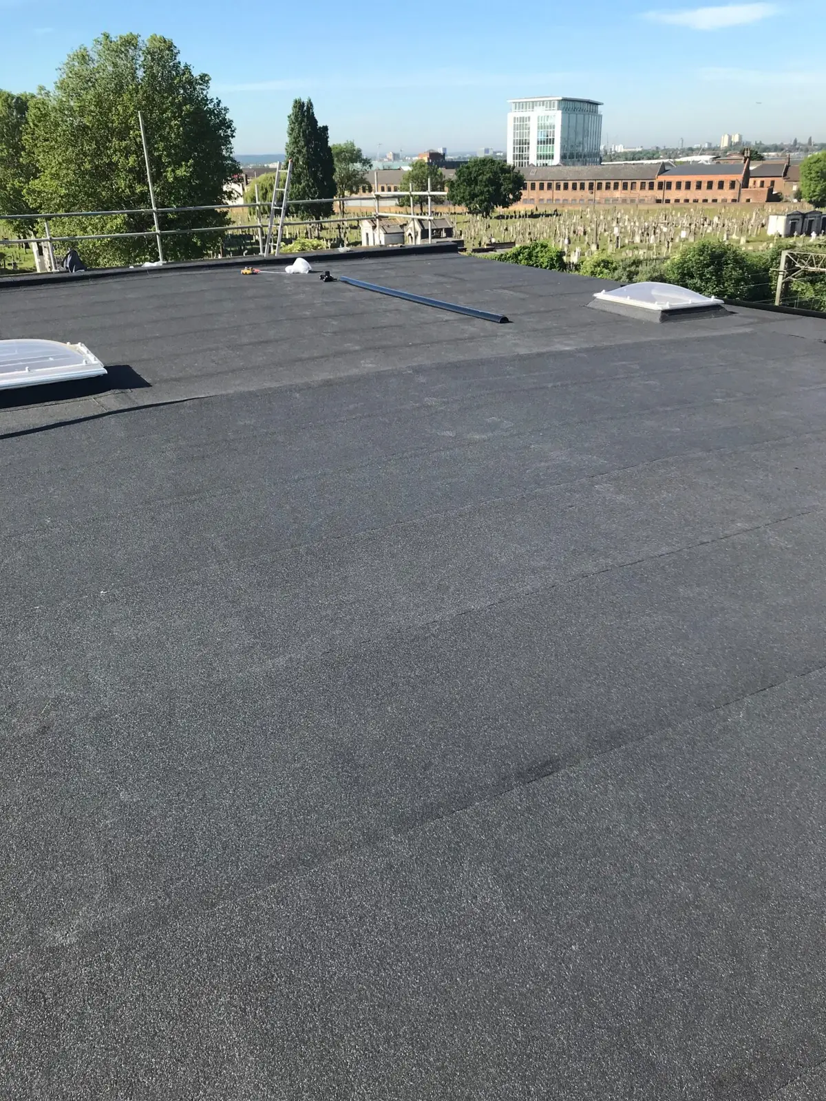 Large felt flat roof, finished