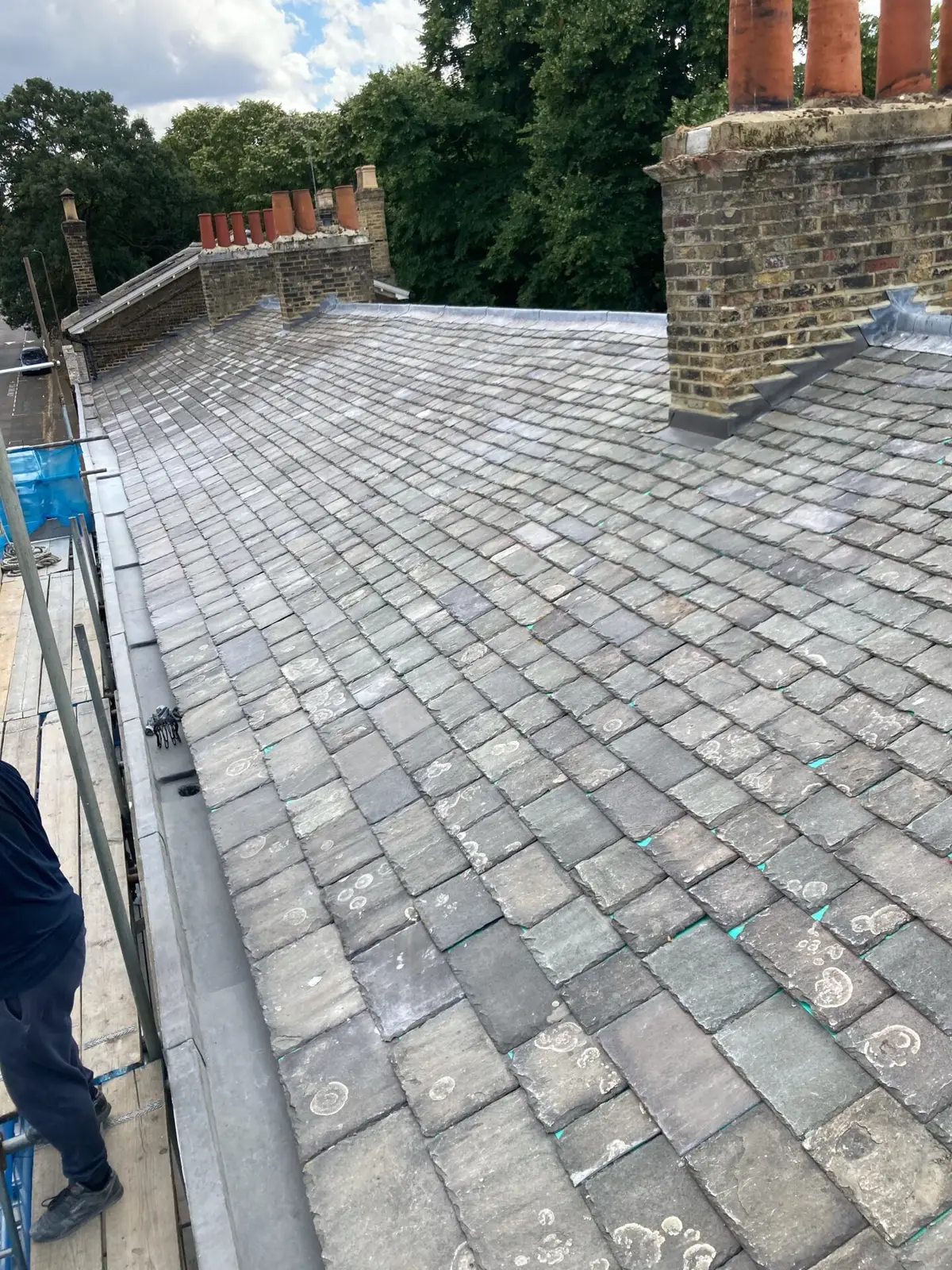 Slate roof and chimney stack